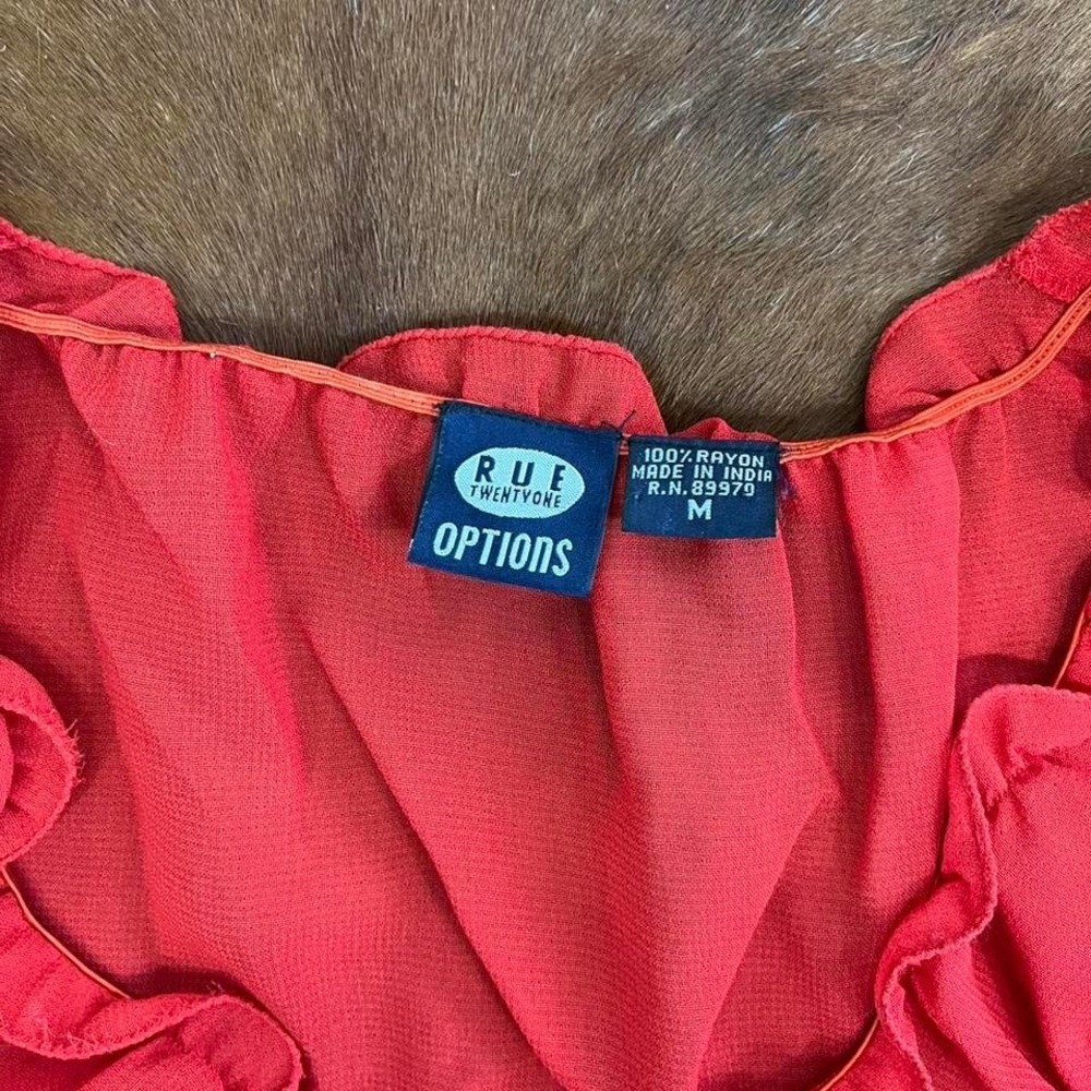 Vintage Y2K Red Ruched Sheer Ruffle Top - Picture 4 of 6